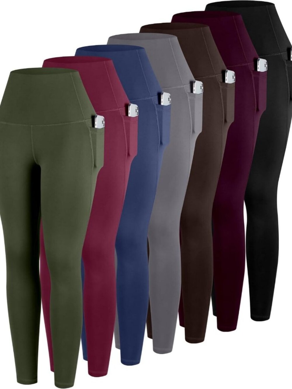 High Waisted Tummy Control Leggings with Pockets for Women - 7 Pack Yoga Pants